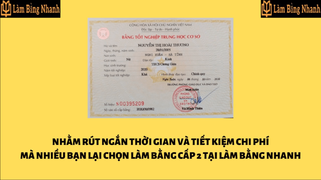 Làm Bằng Cấp 2 Chuẩn Phôi Gốc 100% Có Hồ Sơ Tại Trường