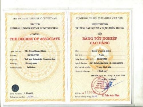 Làm bằng cao đẳng trường đại học Xây Dựng Miền Trung