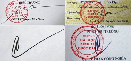 Con dấu, dấu mộc giáp lai và chữ ký của bằng cao đẳng làm tại Làm Bằng Nhanh