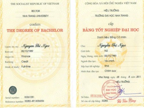 Làm Bằng Đại Học Nha Trang Phôi Bằng Chuẩn Như Thật