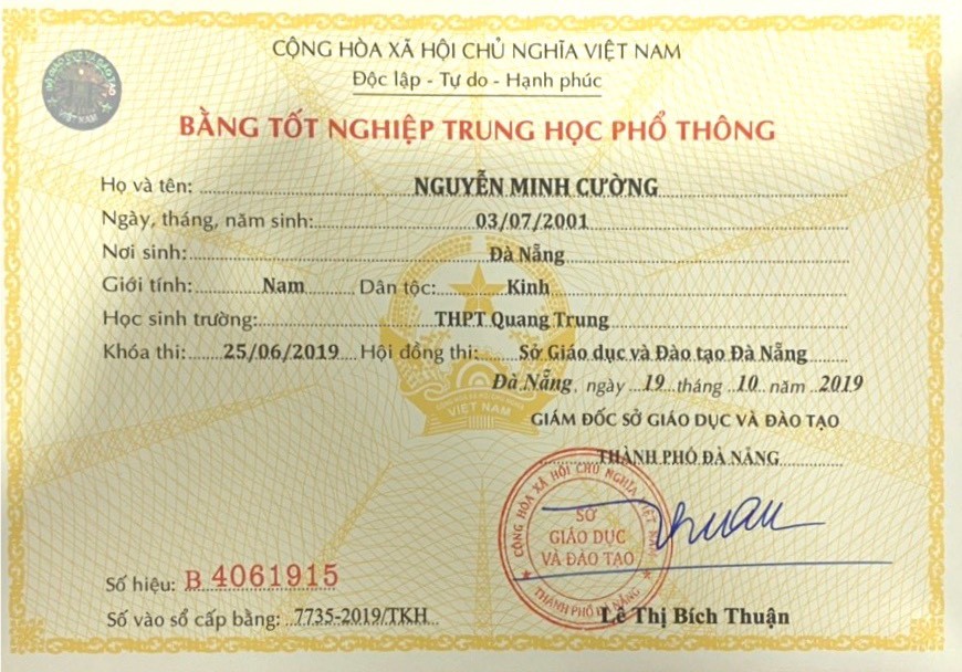 Làm Bằng Tốt Nghiệp THPT Phôi Thật Có Học Bạ