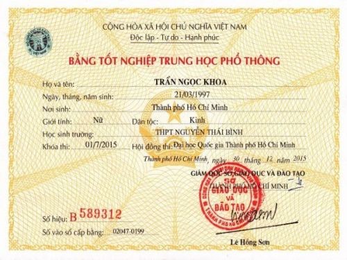 Làm Bằng Tốt Nghiệp THPT Phôi Thật Có Học Bạ