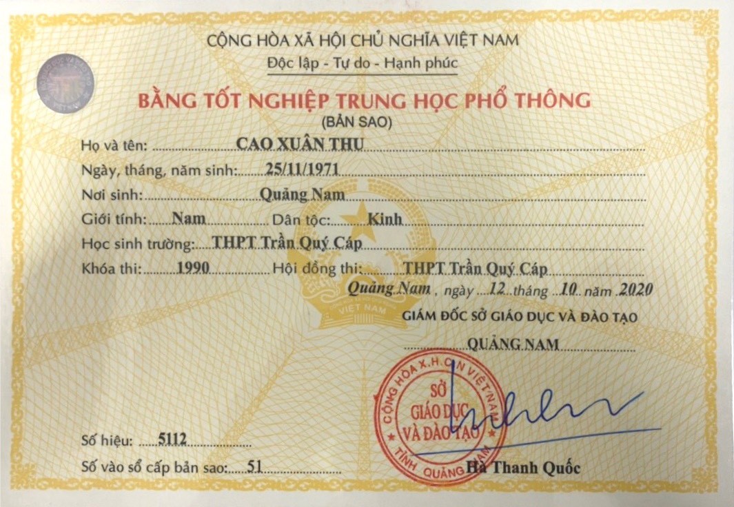 Làm Bằng Tốt Nghiệp THPT Phôi Thật Có Học Bạ
