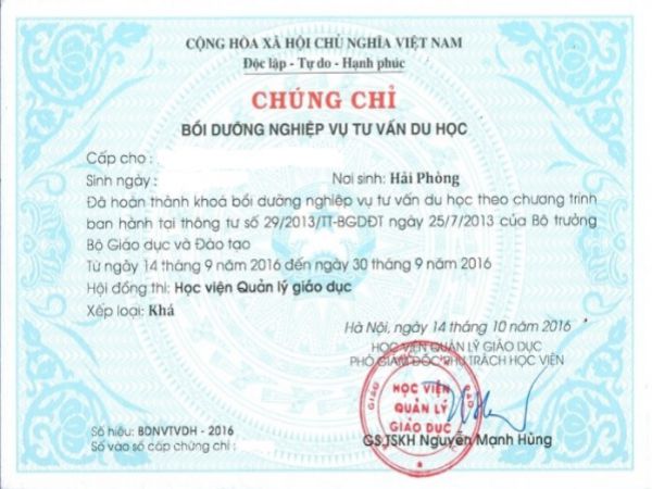 Làm chứng chỉ tư vấn du học lấy ngay tại Làm Bằng Nhanh bao sử dụng toàn quốc