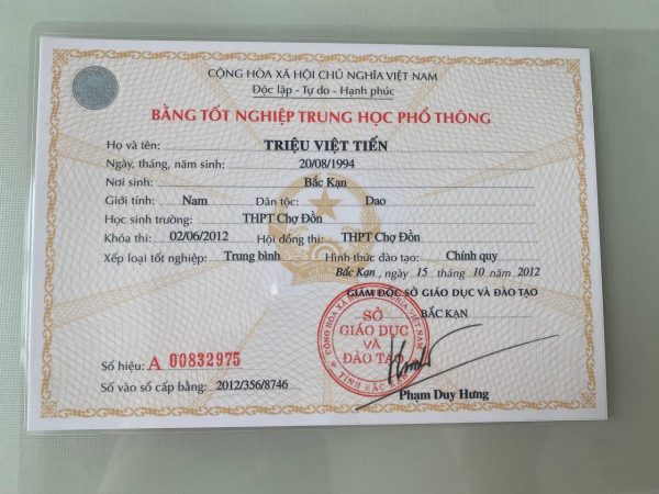 Làm Bằng Cấp 3 Phôi Thật Kèm Học Bạ Giá Rẻ Và Uy Tín
