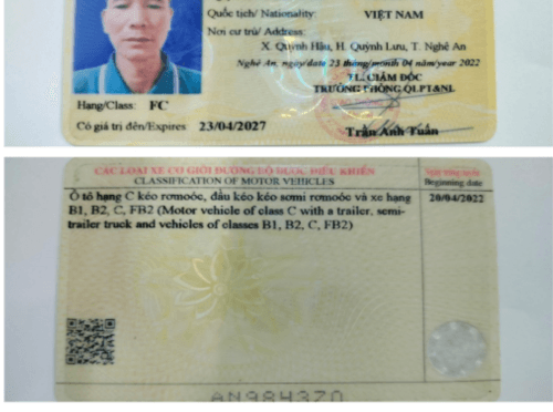 Mẫu bằng lái xe ô tô hạng F - Mặt sau