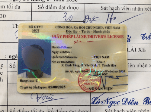 Mẫu bằng lái xe ô tô hạng C - Mặt trước